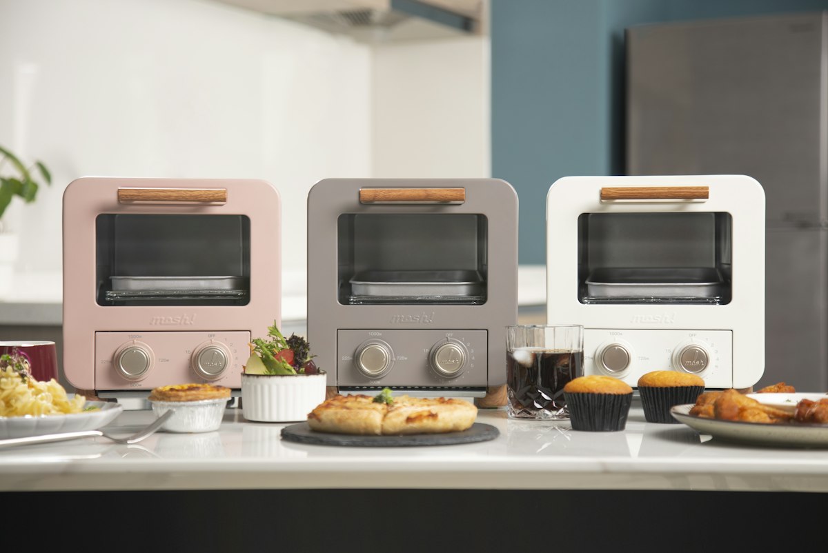 Countertop toaster oven style air fryer in a kitchen
