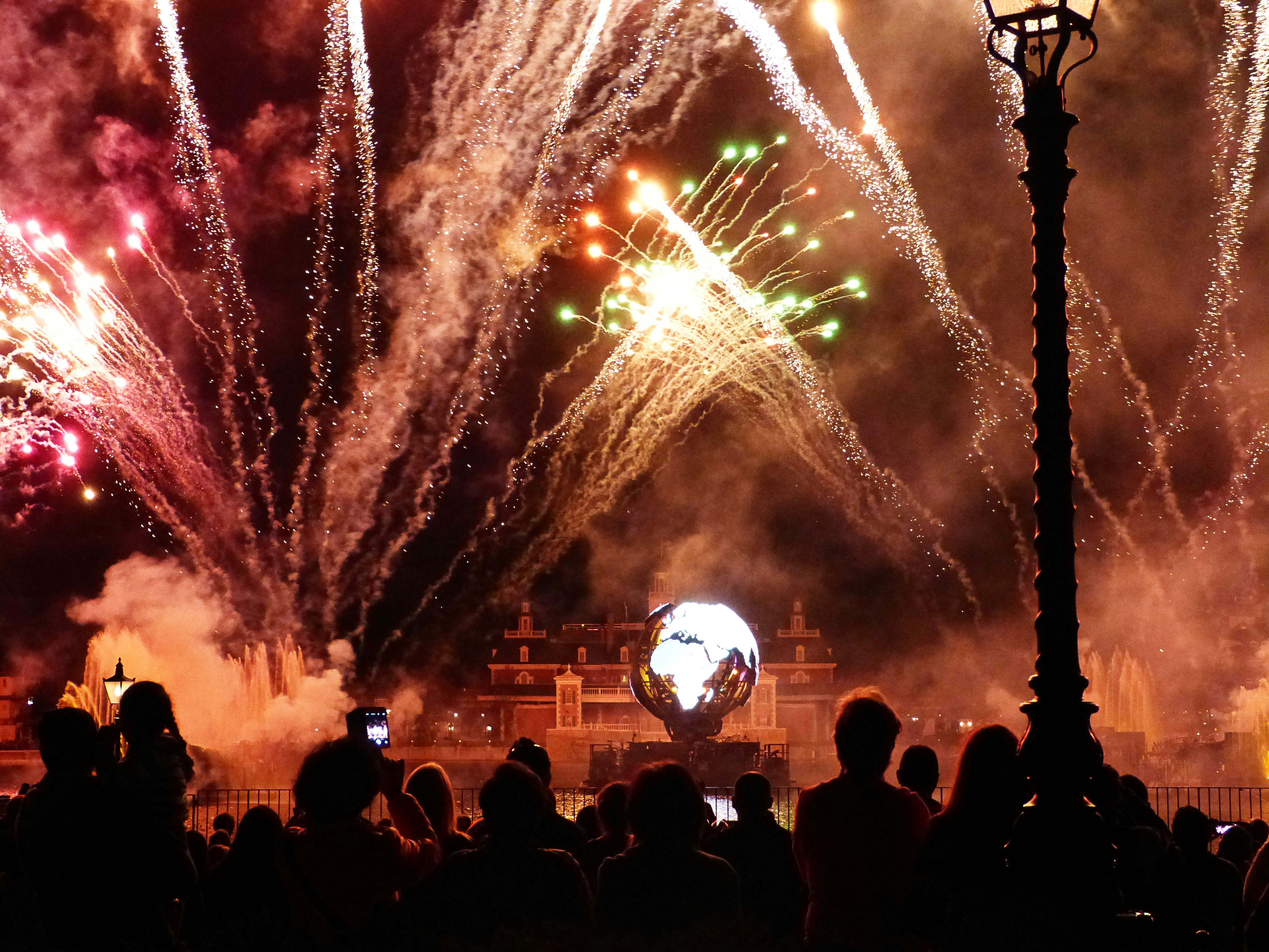 a crowd of people watching a fireworks display