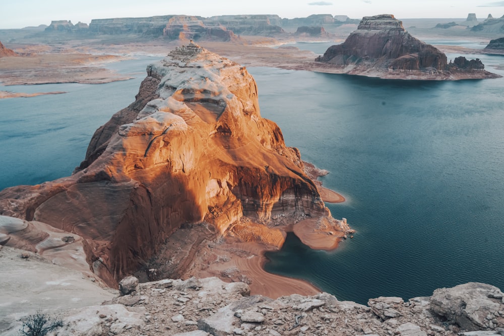 a large body of water surrounded by mountains