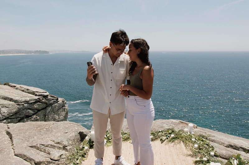 Romantic cliffside embrace