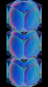 Holographic cube displaying layered data streams in a dark futuristic interface.
