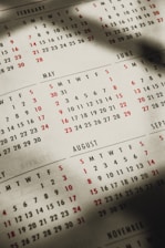 a close up of a calendar page on a table