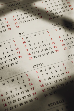 a close up of a calendar on a table