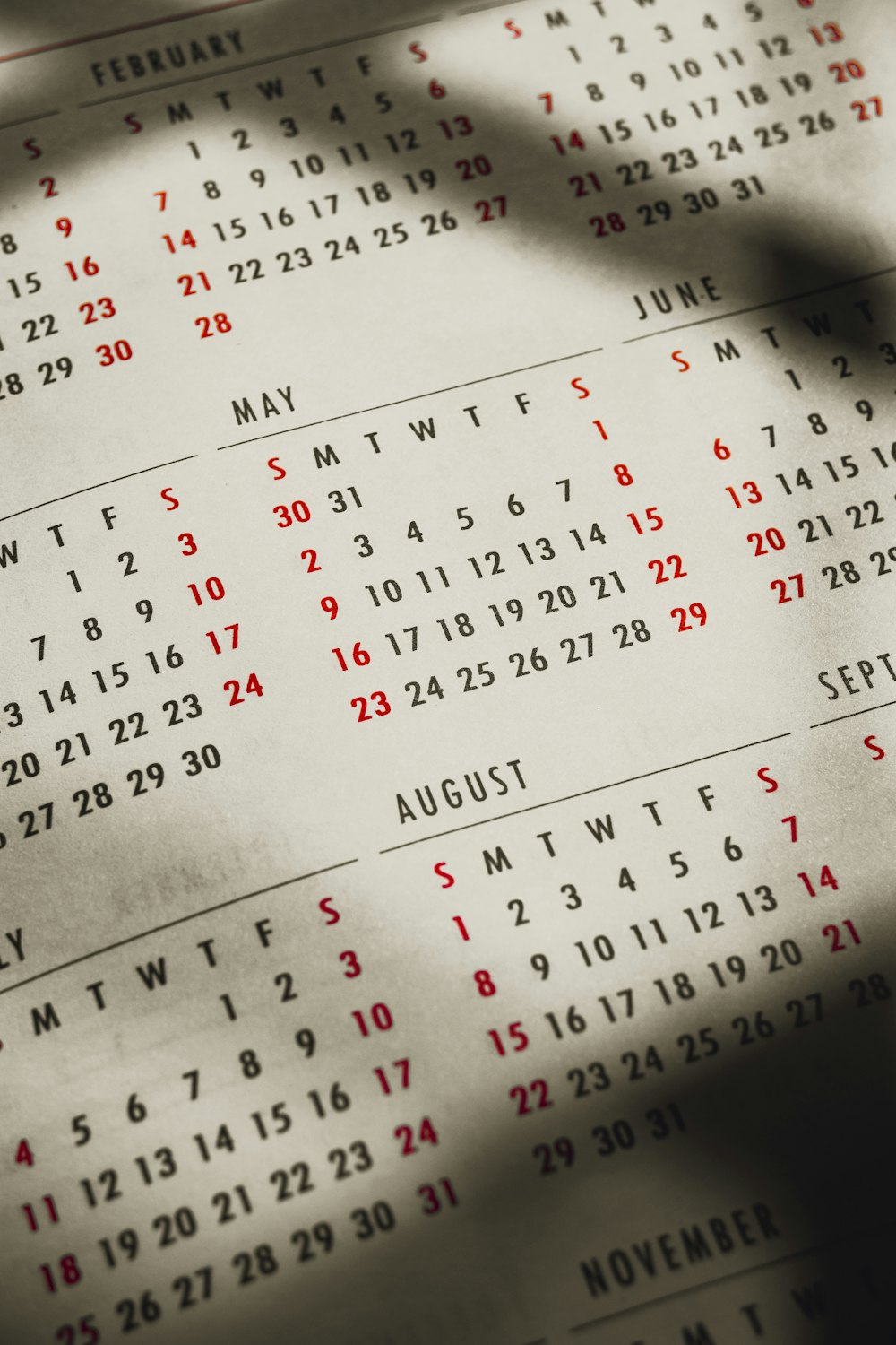 a close up of a calendar on a table