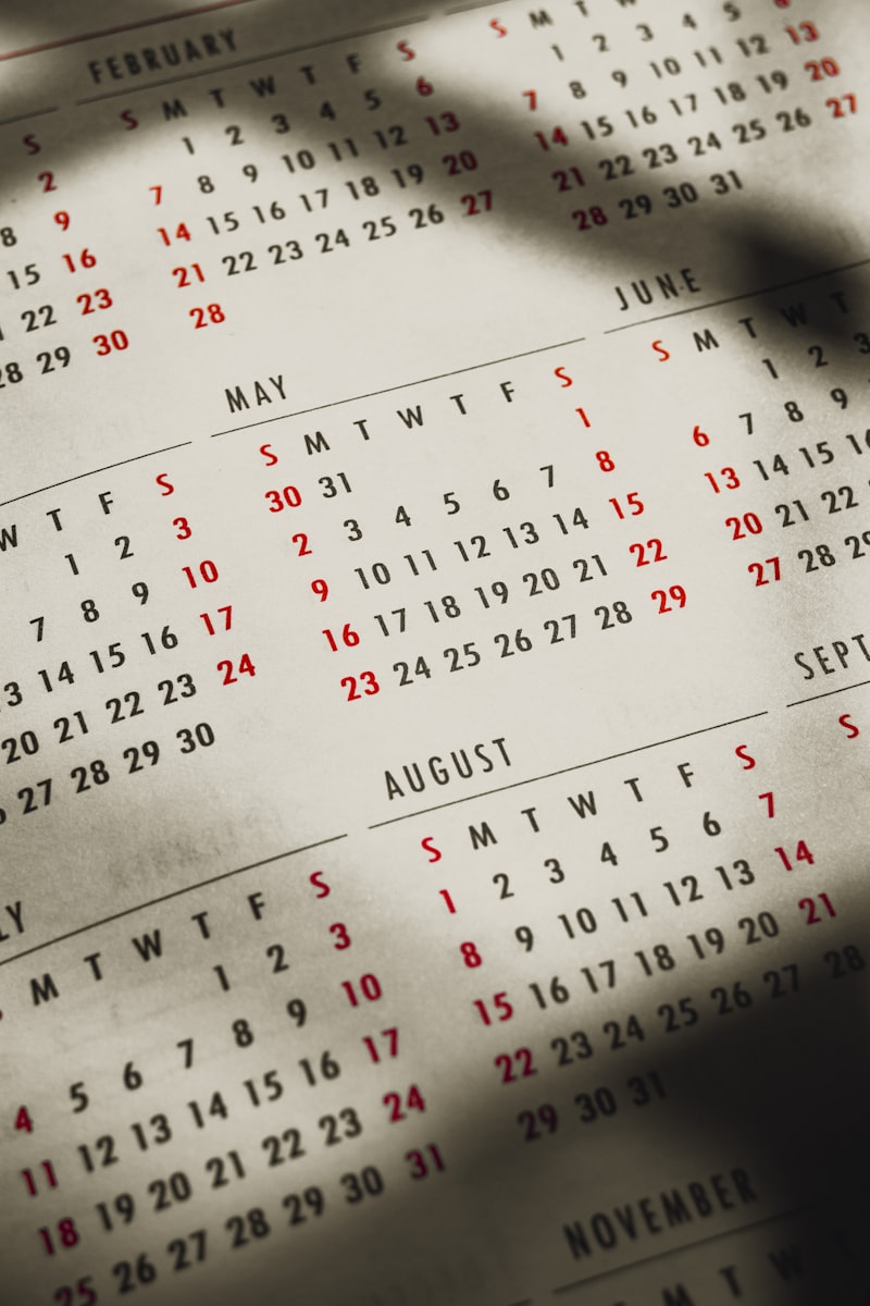 Close-up of a calendar on a desk