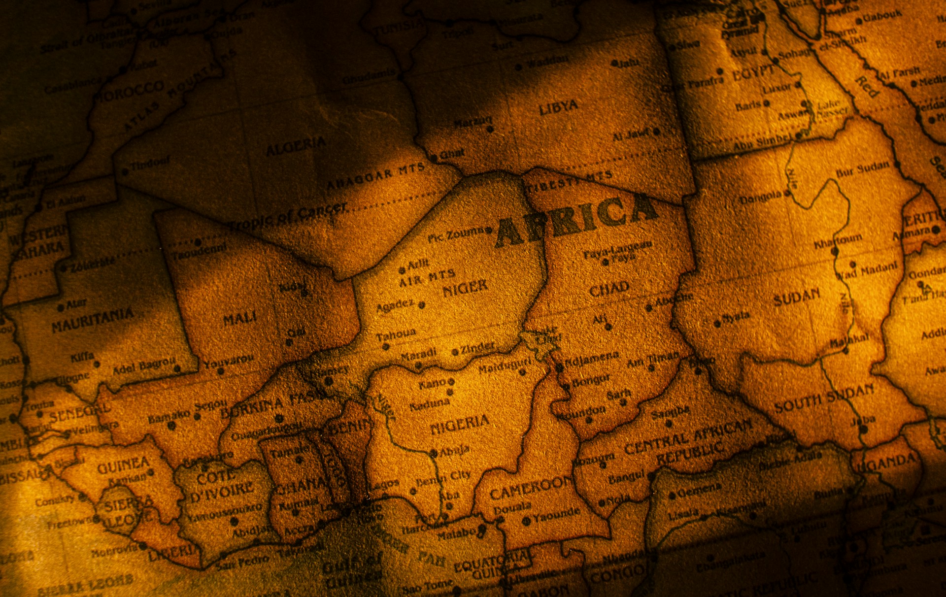 a close up of a map of africa