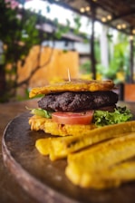 a hamburger and french fries on a plate