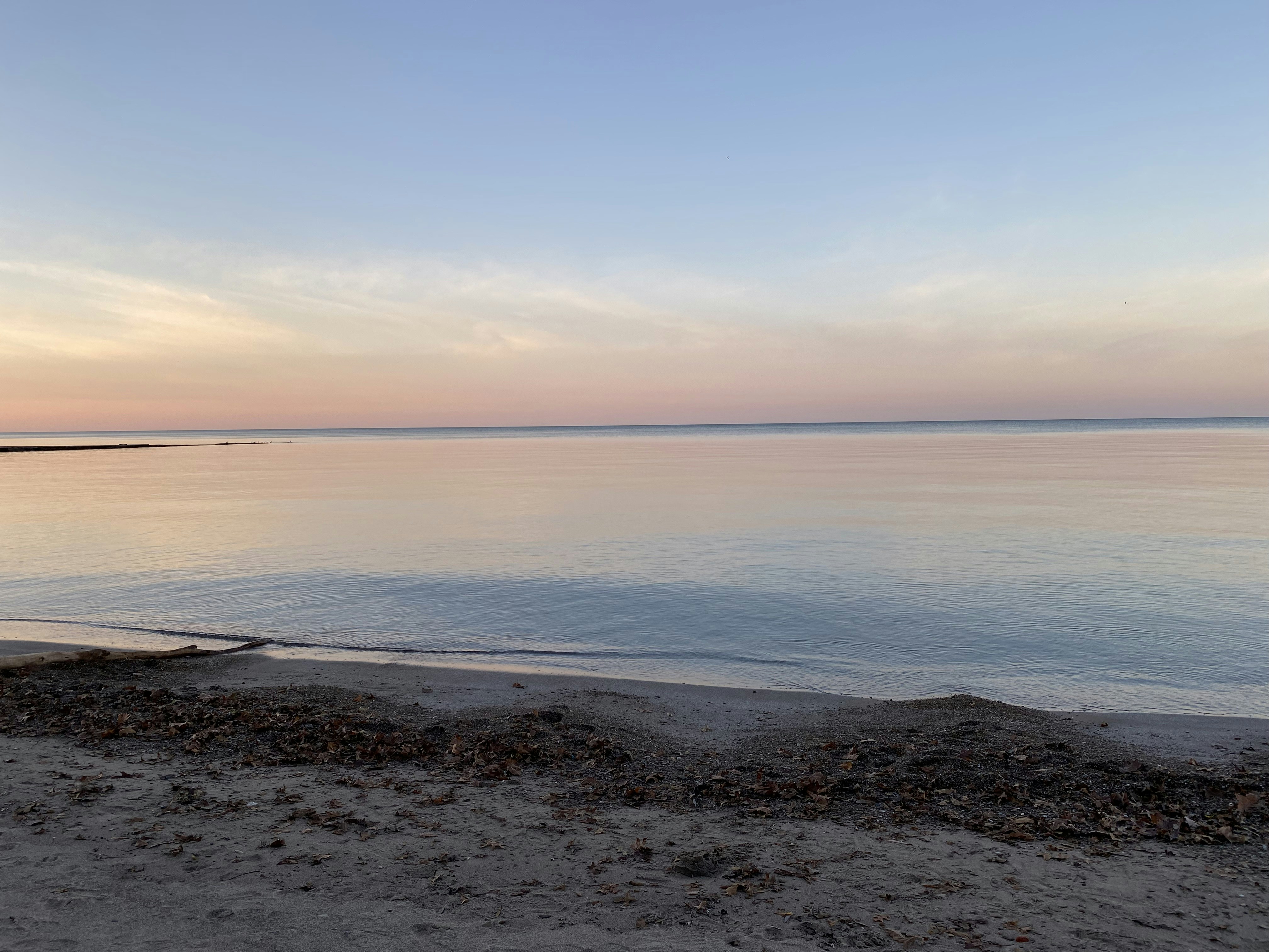a body of water sitting next to a sandy beach