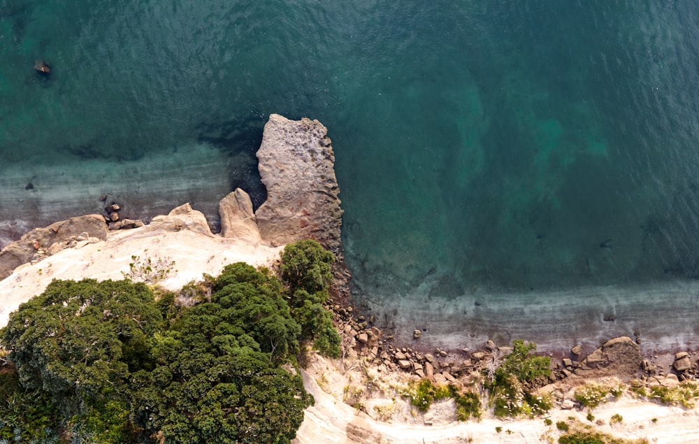 an aerial view of a body of water