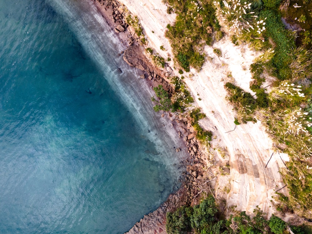 an aerial view of a body of water