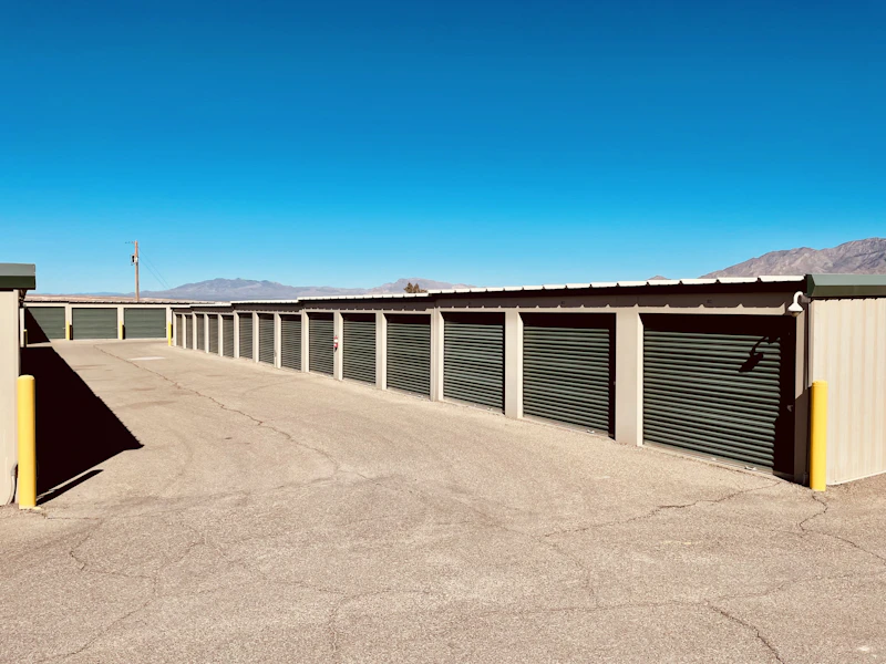 row of storage units seen from parking lot