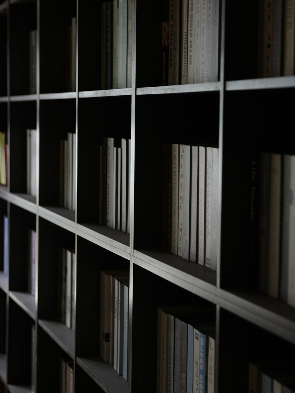 a book shelf filled with lots of books