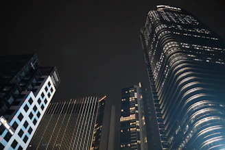 a lit up city at night