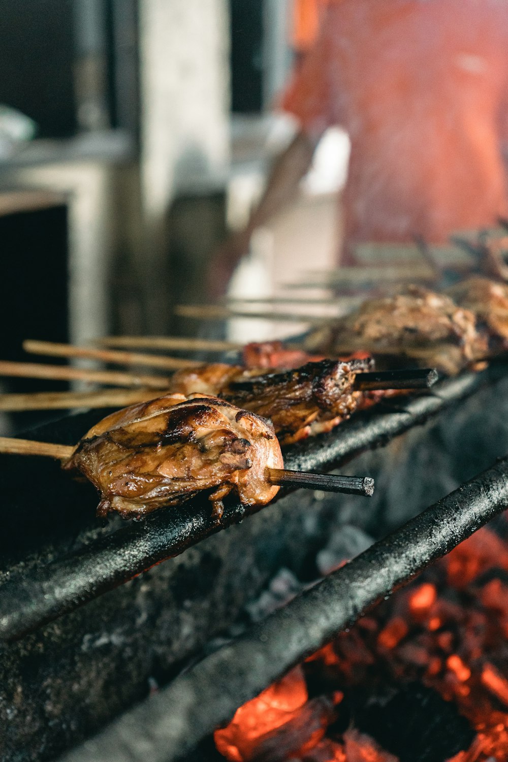 a close up of food cooking on a grill