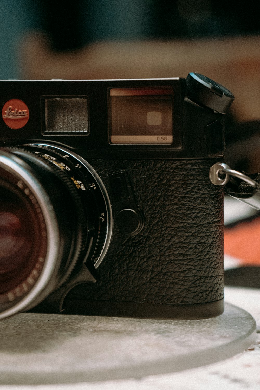 a close up of a camera on a table