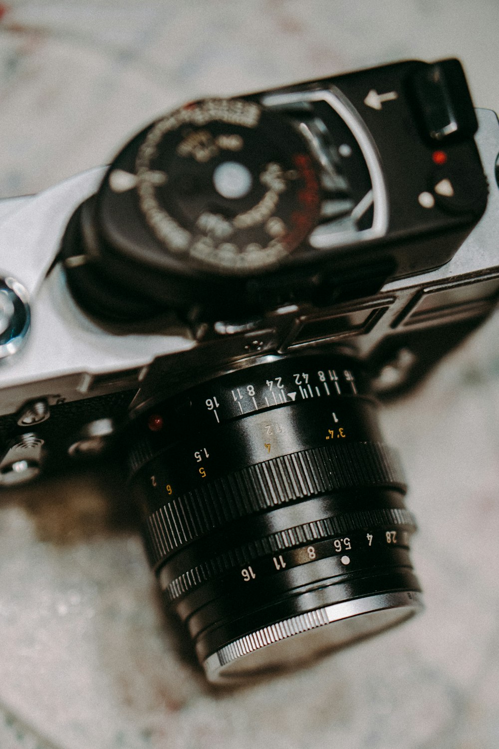 a close up of a camera on a table