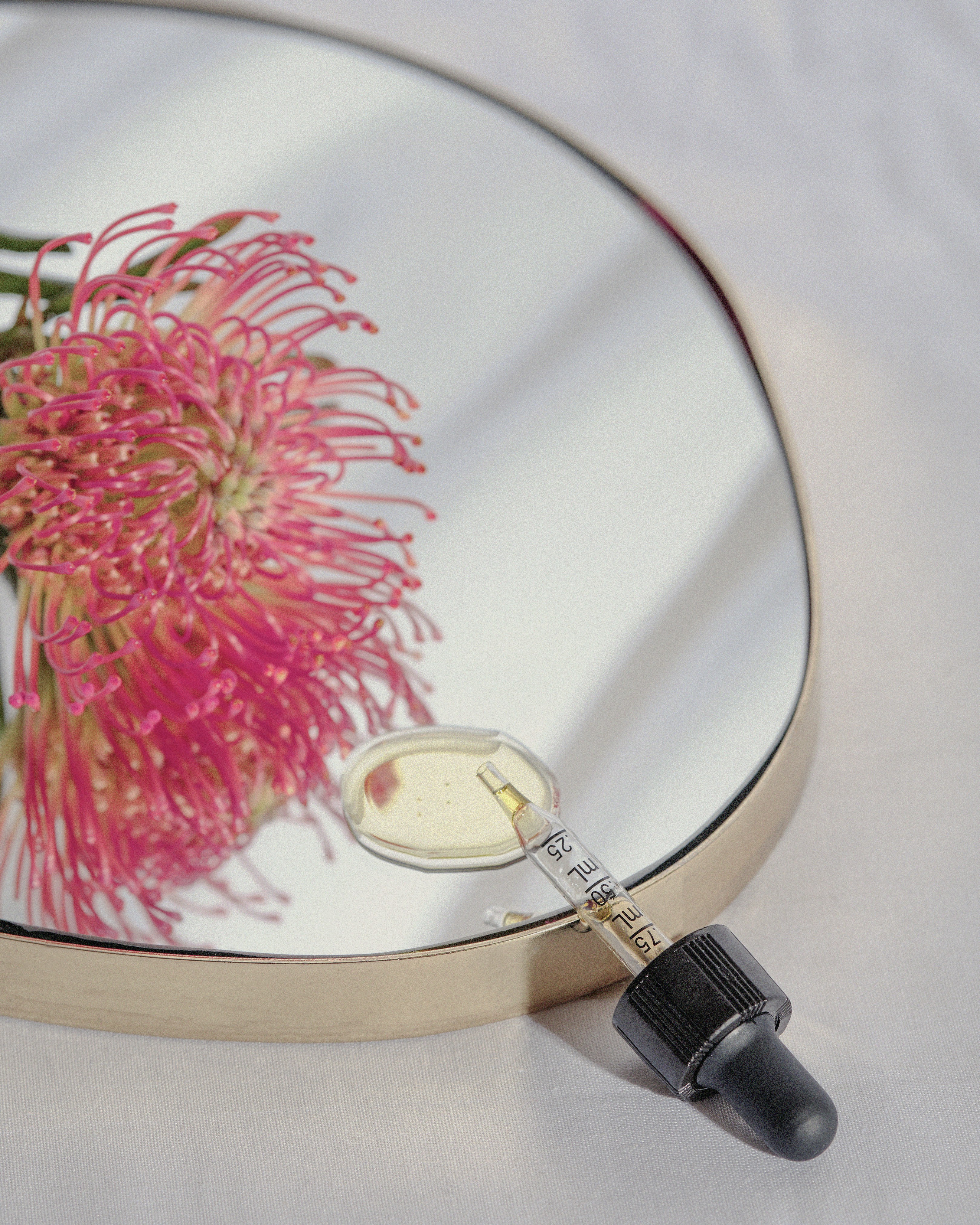 ピンクの花が描かれた鏡