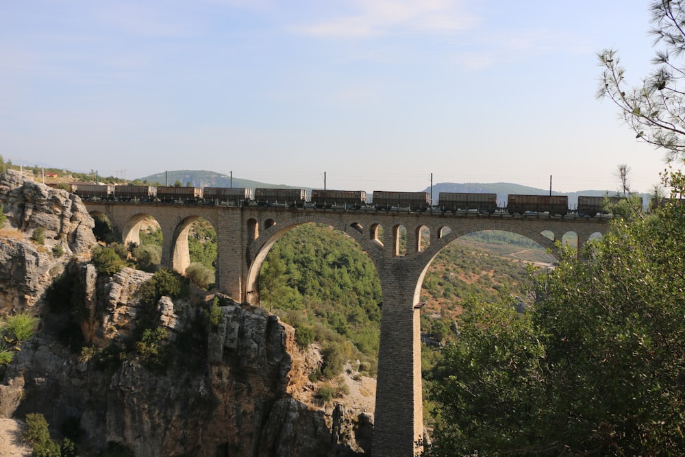 Un tren cruzando un puente sobre un cañón