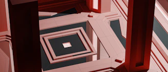 Abstract architectural detail in black and deep red tones representing stability.