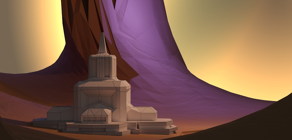 Ein digitales Gemälde eines Gebäudes in der Wüste