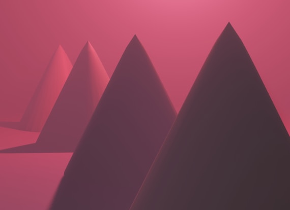 a group of mountains with a pink sky in the background