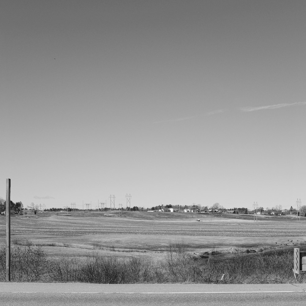 a black and white photo of an empty field