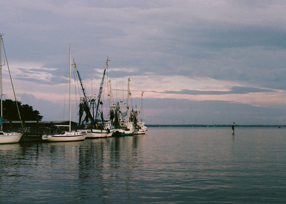 a group of boats that are sitting in the water