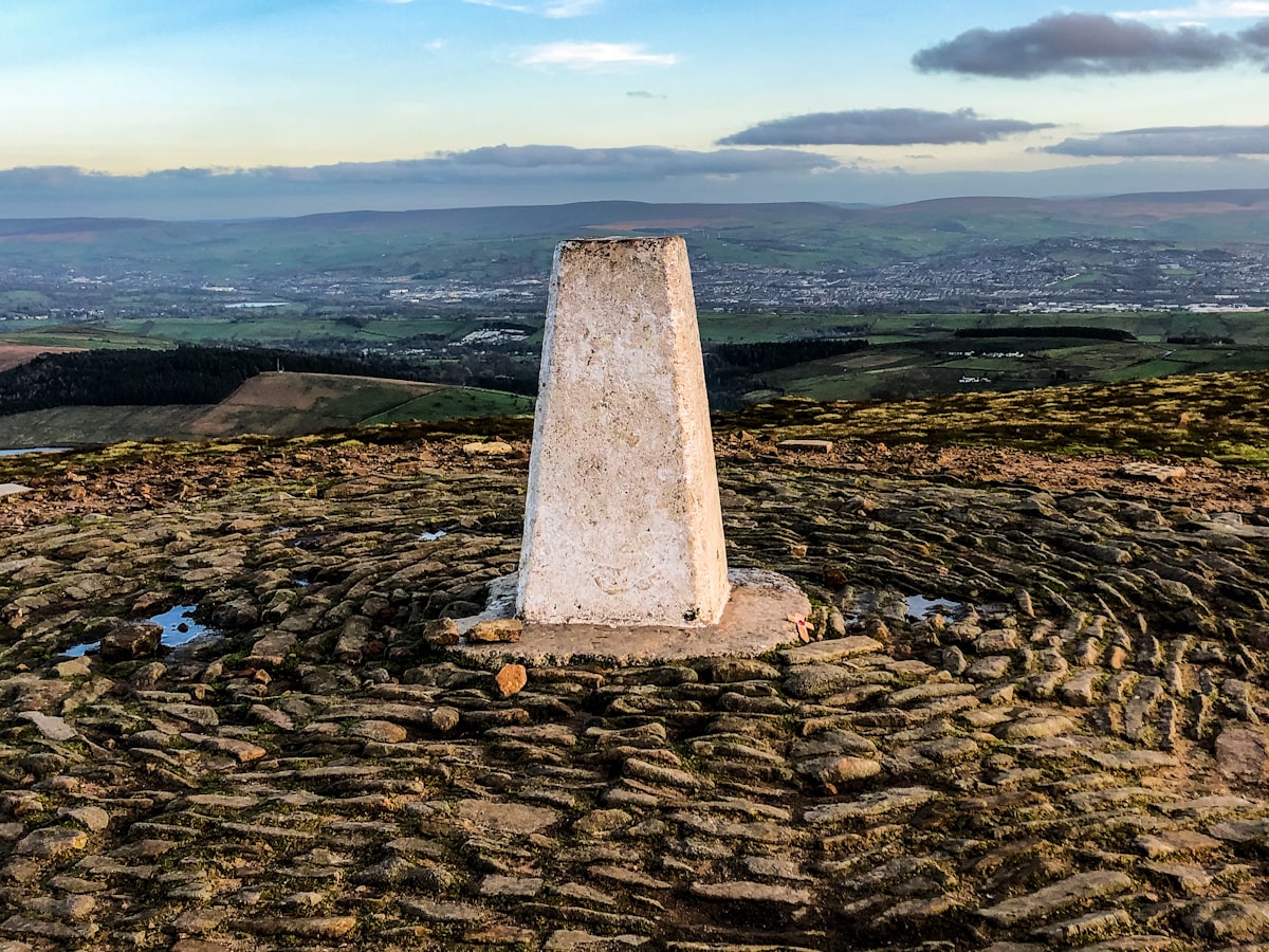 View of Pendle Hill rising above the Pennine landscape in the Pendle borough, Lancashire
