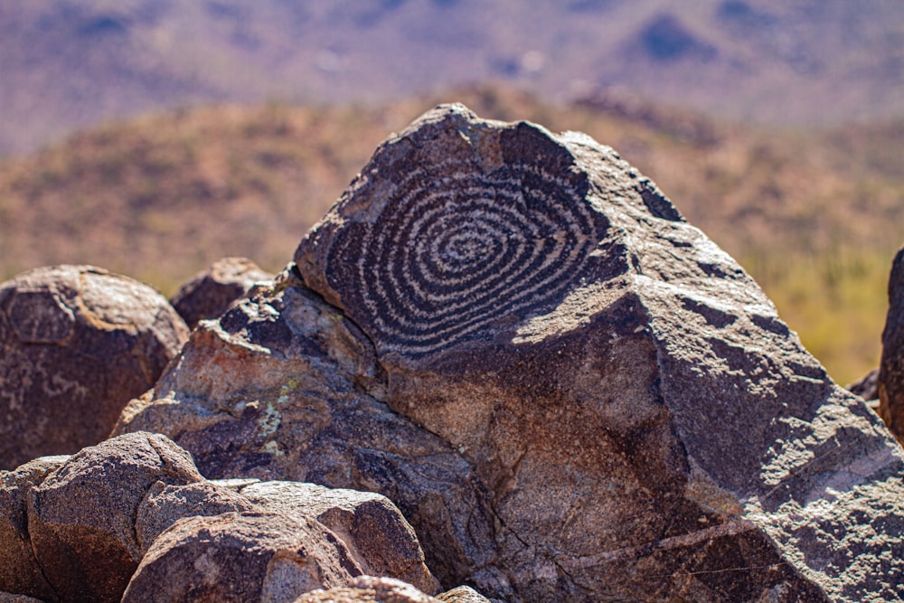 a rock with a heart carved into it