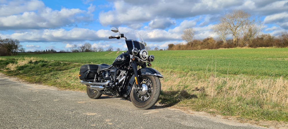 a motorcycle parked on the side of the road