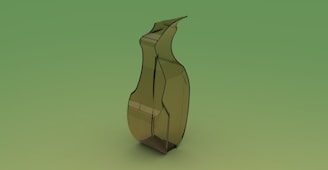 Close-up of a 3D printed geometric vase in tannengrün color with smooth texture.