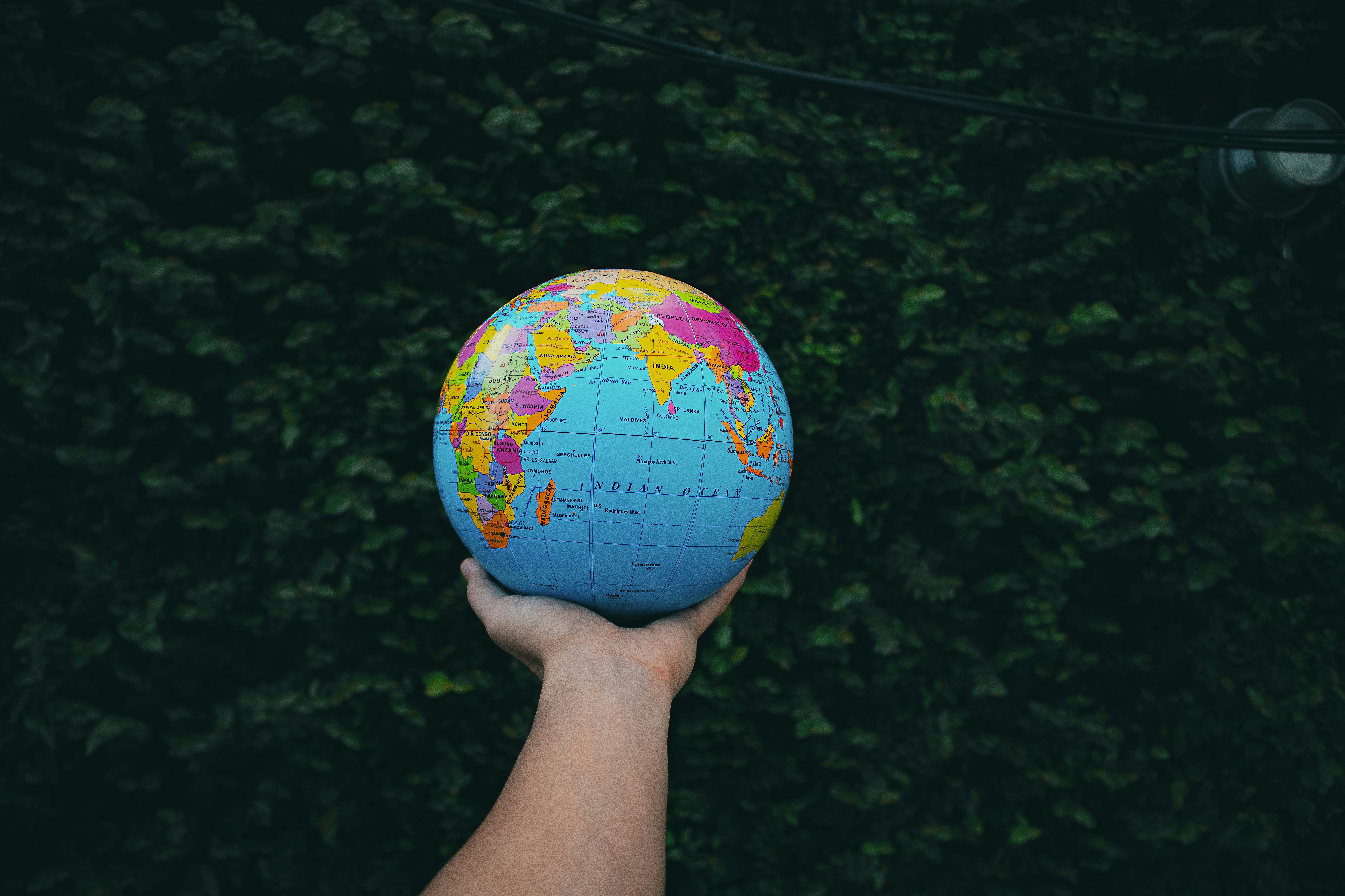 Hand holding globe