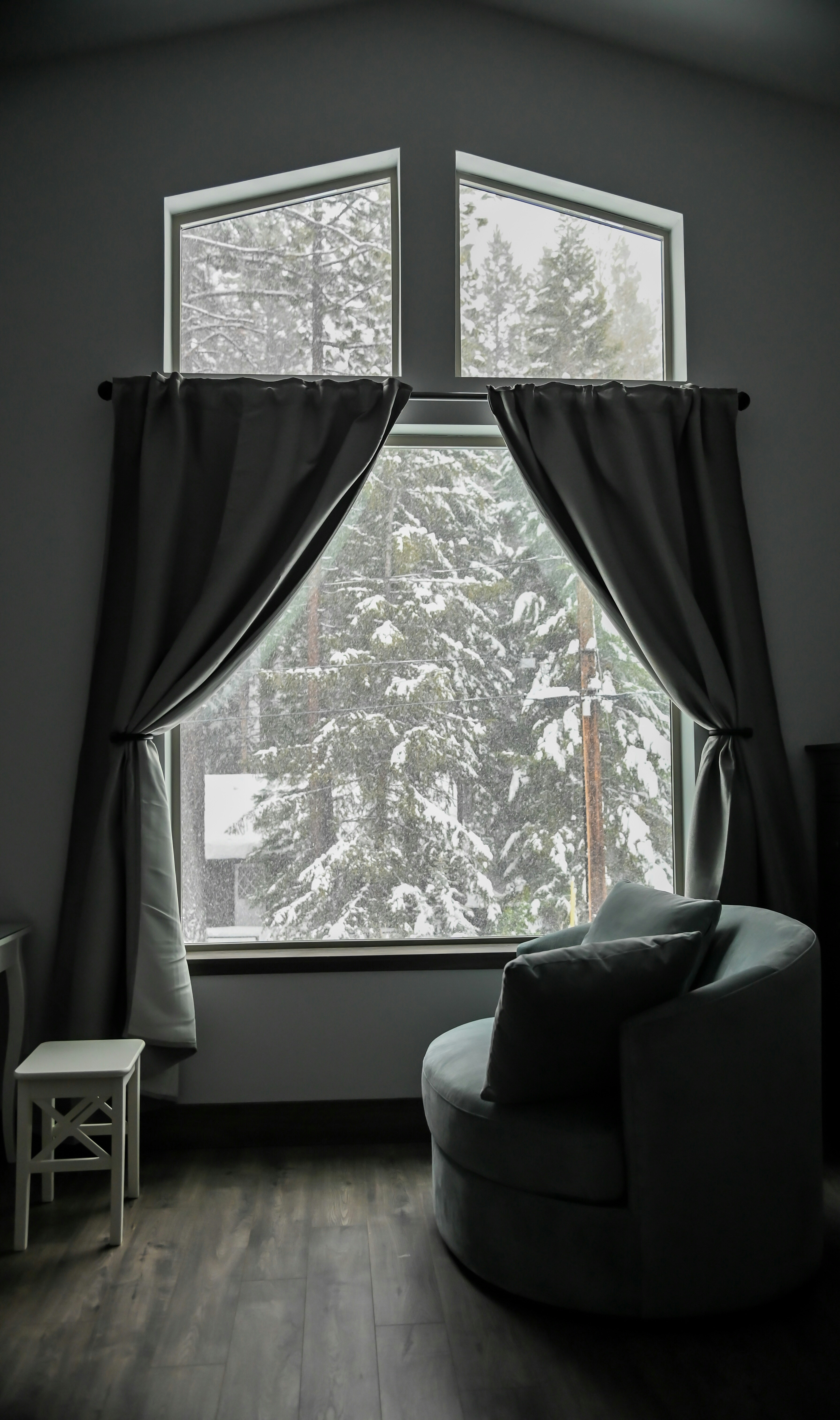 Master bedroom with winter background