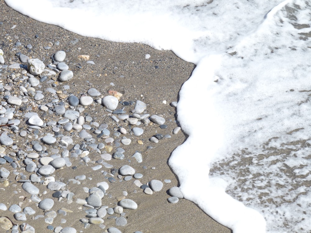 a bunch of rocks that are in the sand