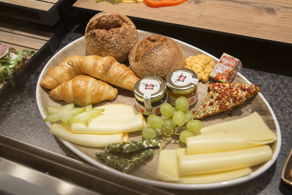 a white plate topped with different types of food