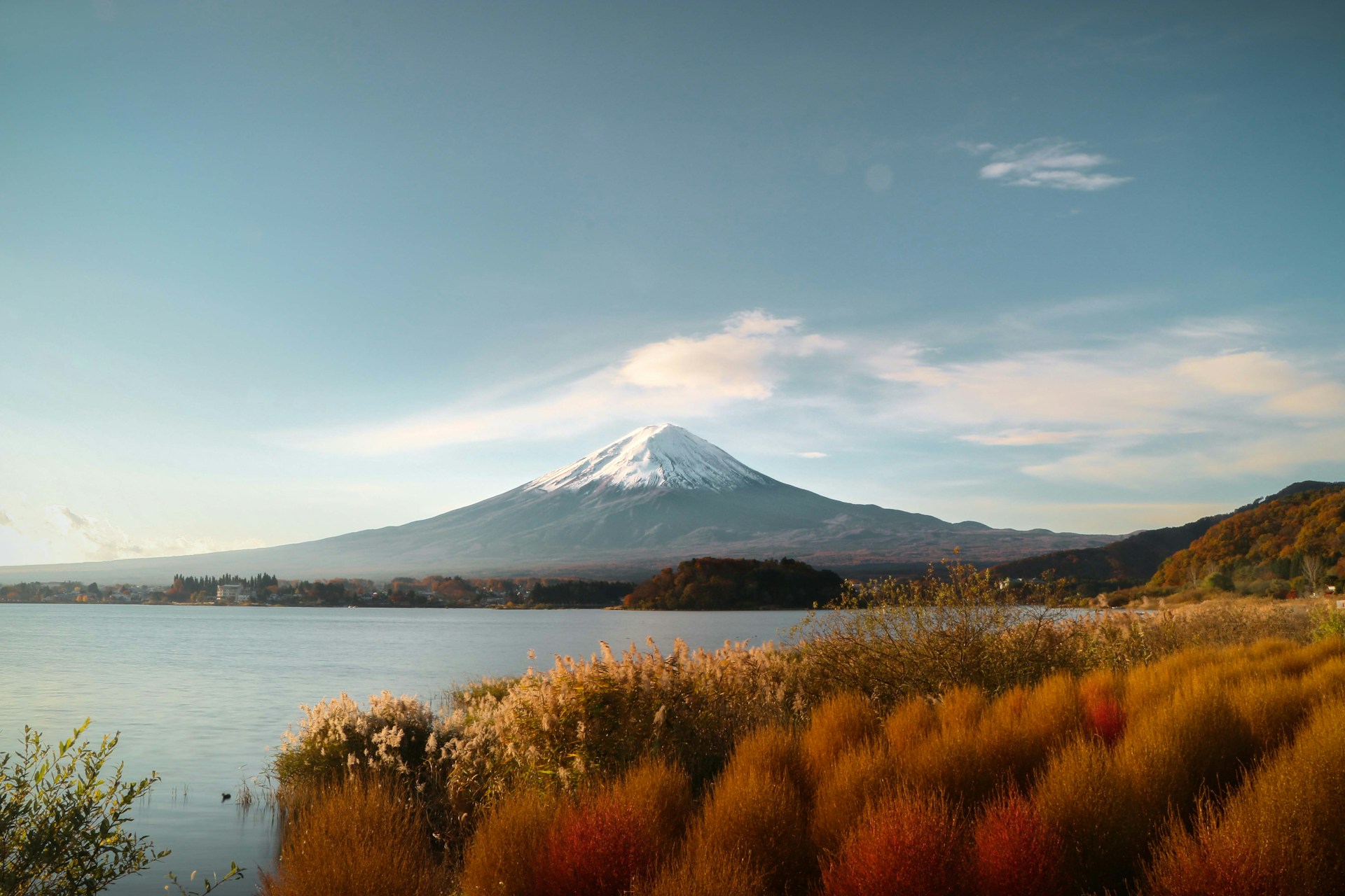a lake with a mountain in the background