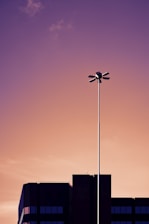 a street light with a building in the background