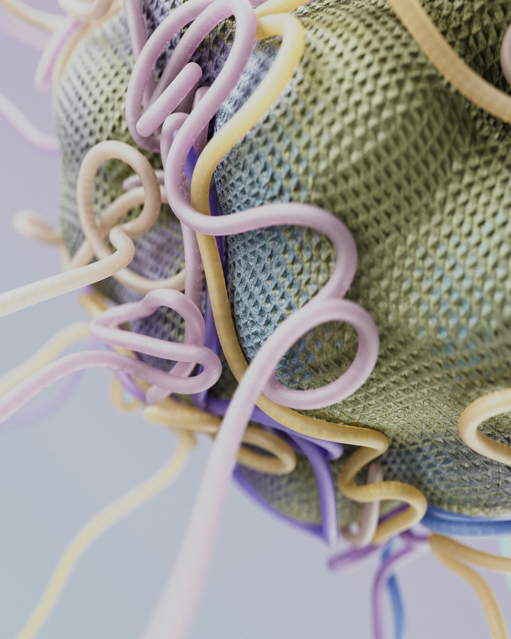 a close up of a green and purple shoe