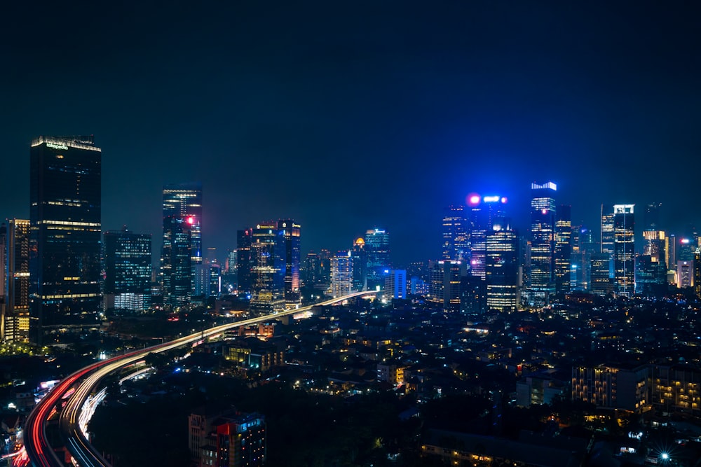 a view of a city at night from a high point of view