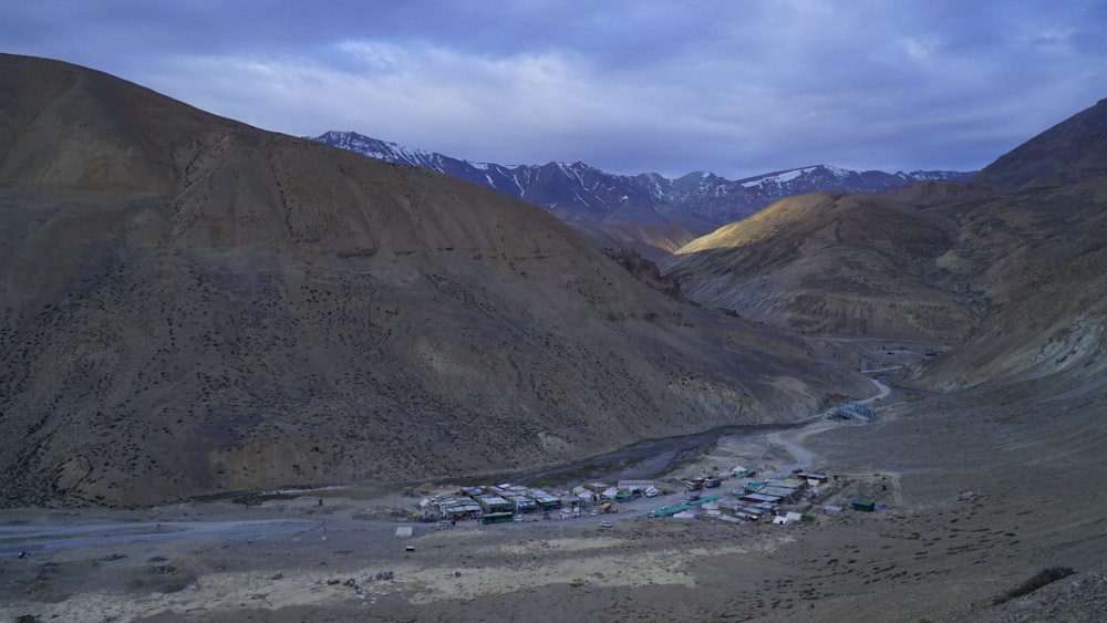 a small village in the middle of a mountain range