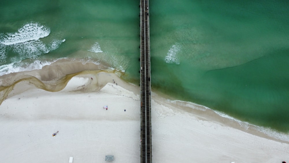 an aerial view of a beach and ocean