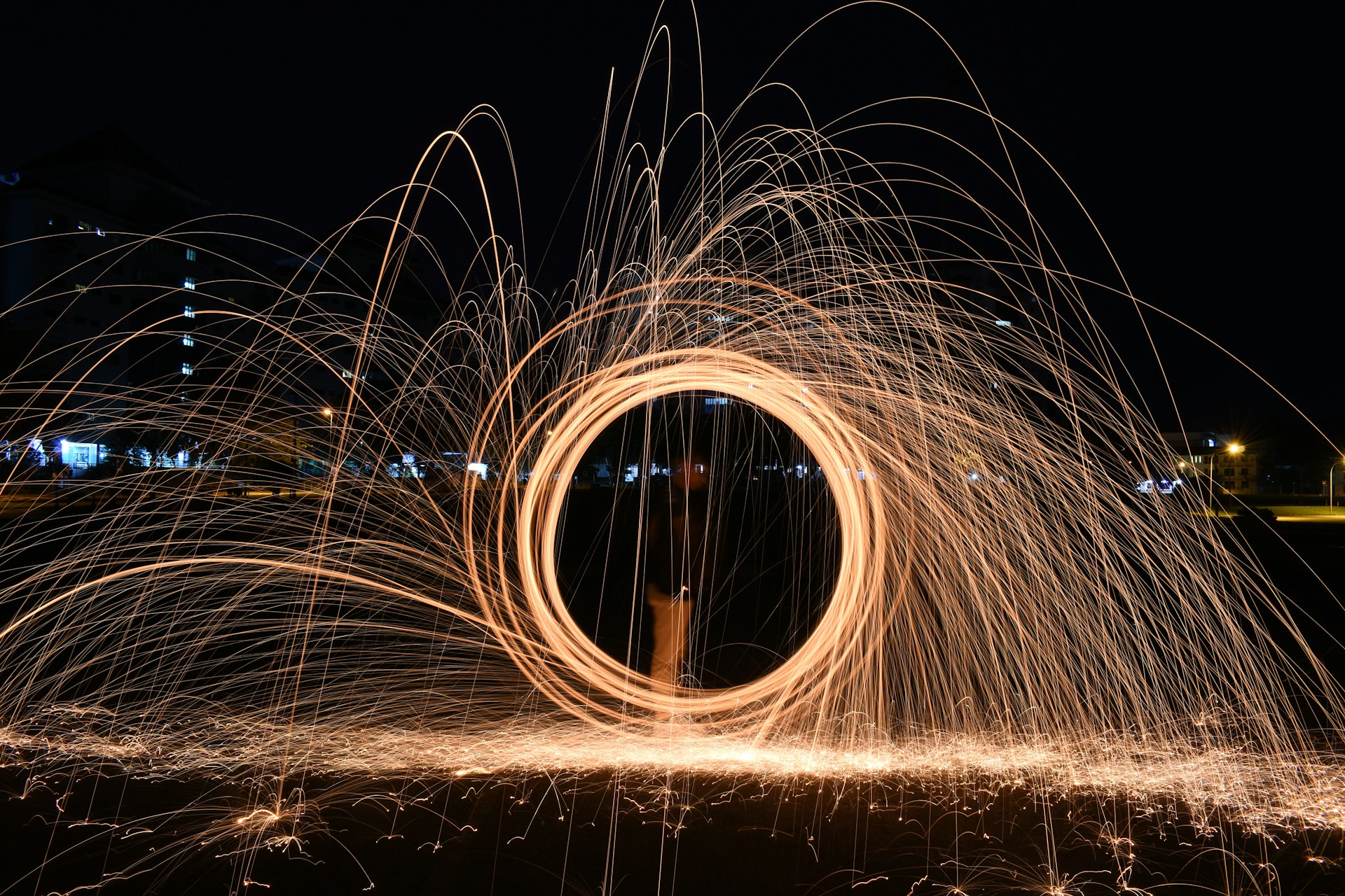 a long exposure of a circular of light