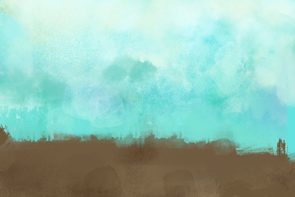 Una pintura de un cielo azul y marrón