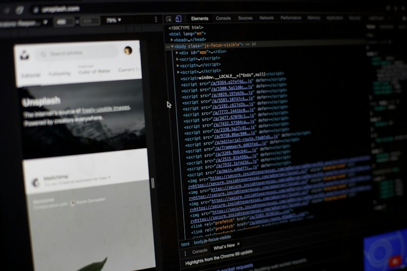 Website code and design being built on screen