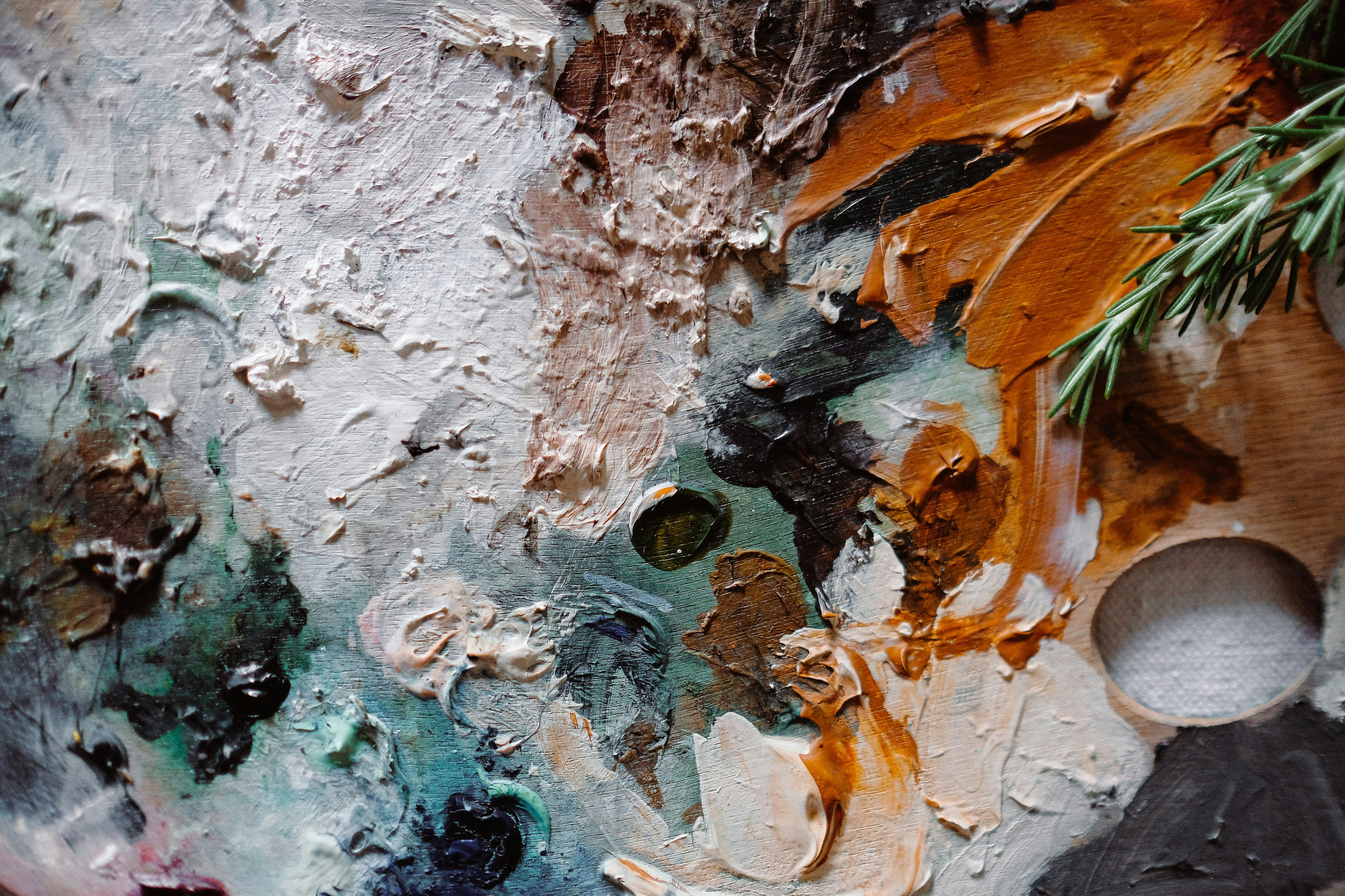 Close-up of student artwork with paint