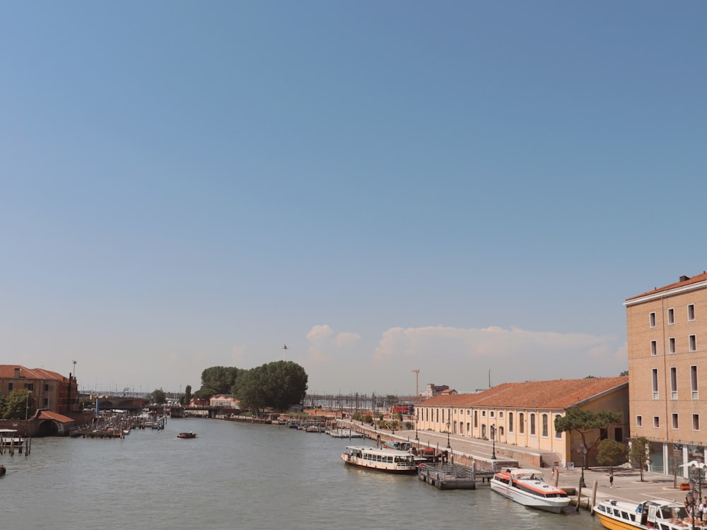 a body of water surrounded by buildings and boats