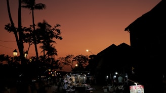 A group of tourists enjoying a traditional Chinese street market during sunset.