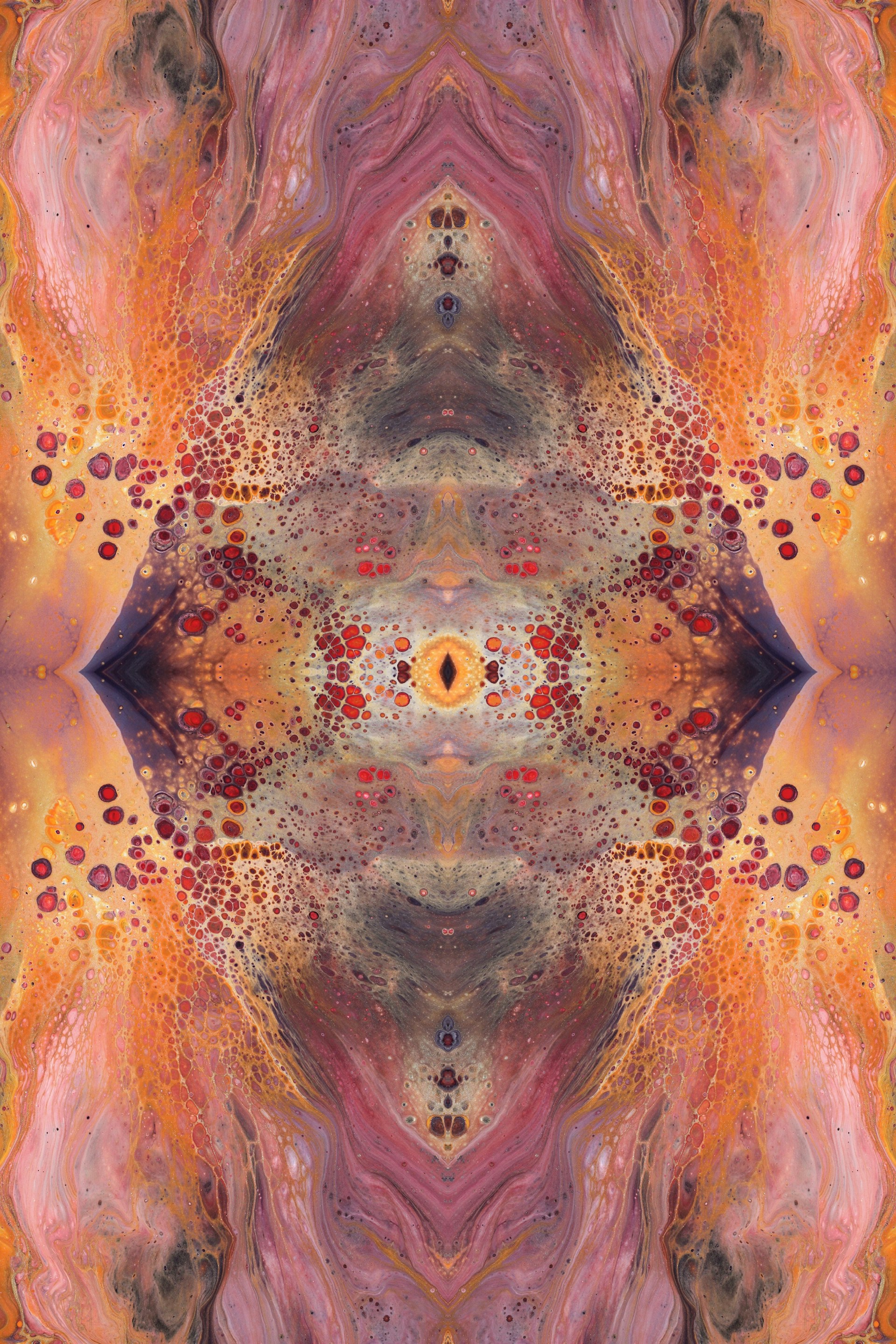 an abstract image of an orange, pink, and yellow flower