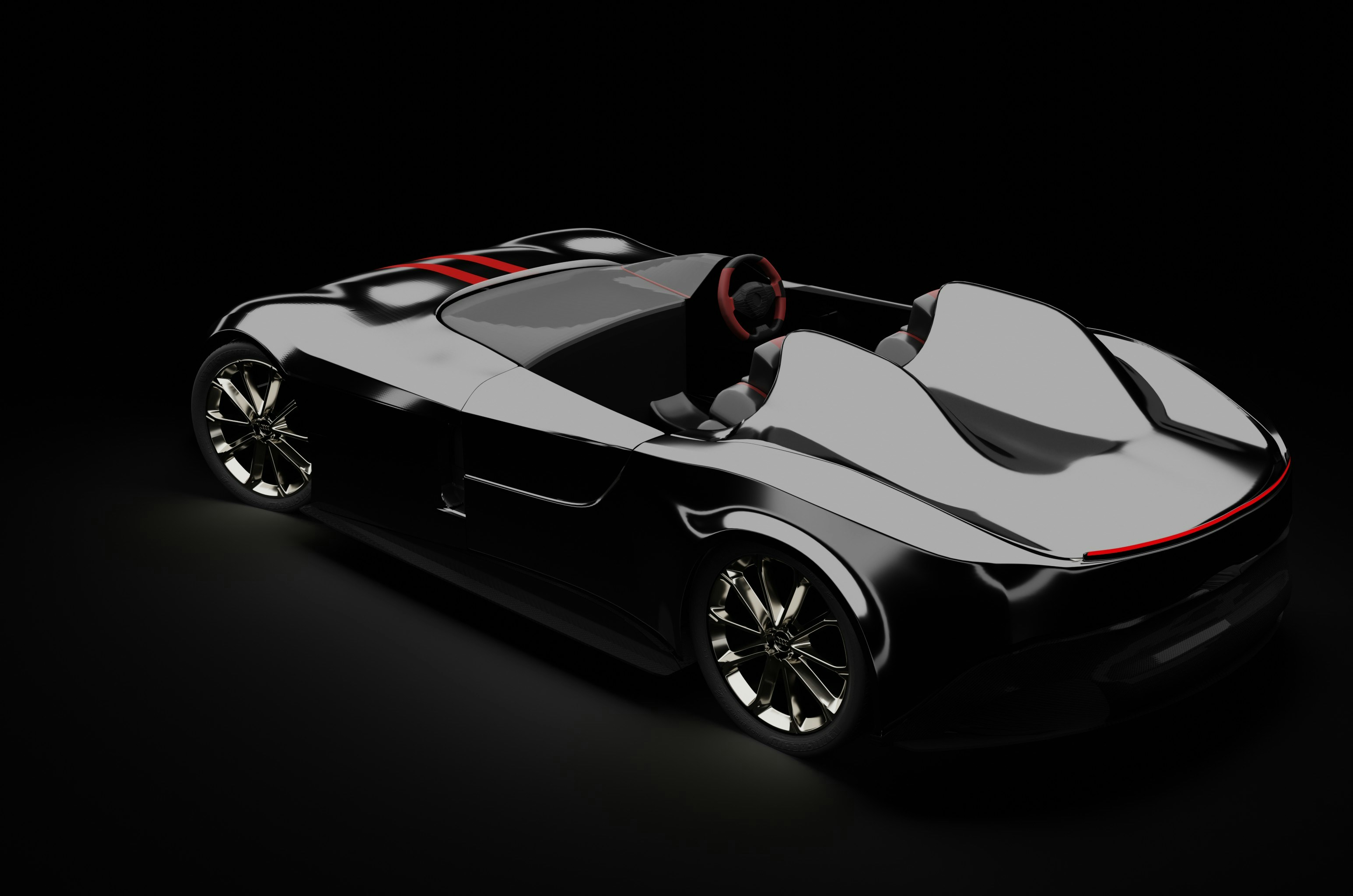 Un coche en blanco y negro se muestra en la oscuridad