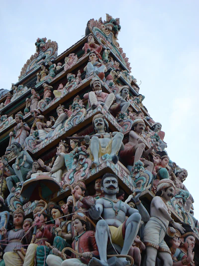 The sculpted gopuram tower of Sri Mariamman Temple, Chinatown